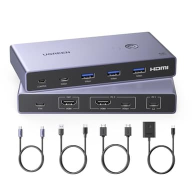 UGREEN USB-C+HDMI KVM Switch 1 Monitor 2 Computers with 4 USB 3.0 Ports 4K@60Hz Aluminum for 1 Laptop & 1 Desktop Share One Monitor Keyboard Mouse Printer with 1 HDMI Cable+2 Type-C Cables - Image 1