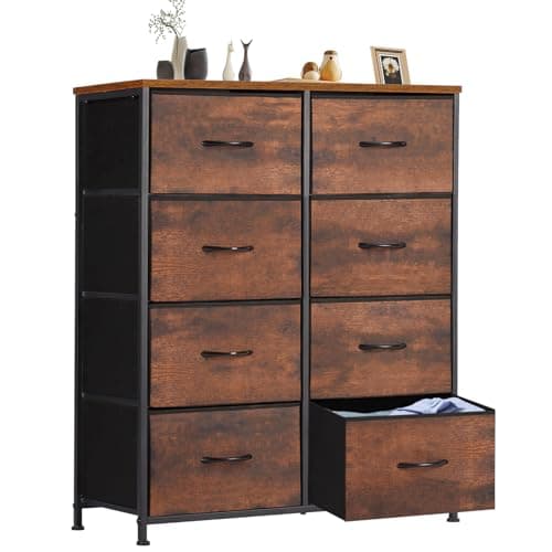 Sweetcrispy Dresser for Bedroom with 8 Storage Drawers, Large Fabric Storage Tower Organizer, Chest of Drawers with Metal Frame Wooden Top for Nursery, Closet, Living Room, Entryway, Rust Brown - Image 1