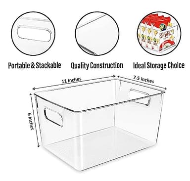Clear Plastic Storage Bins, Perfect for Kitchen Organization or Pantry Organization and Storage, Laundry Room, Fridge, Freezer Organizer Plastic Storage Containers for Organizing, Cabinet Organizers - Image 3