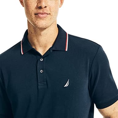 Nautica Men's Classic Fit Short Sleeve Dual Tipped Collar Polo Shirt Shirt, -Navy, Large - Image 4