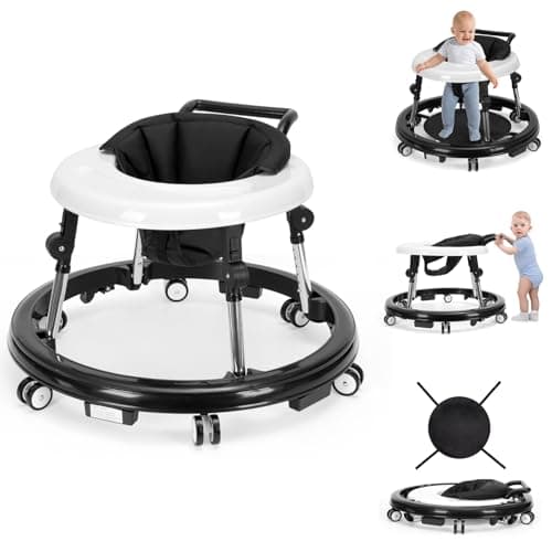 TreeCute Baby Walker Foldable with 9 Adjustable Heights, Baby Walker with Wheels Portable, Infant Toddler Walker for Baby Boy Girls 6-18 Months - Image 1