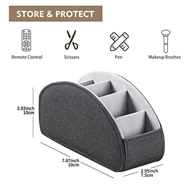 Fanousy TV Remote Control Holder for Table with 5 Compartments, PU Leather Remote Caddy Remote Storage, Remote Organizer for Nightstand Bedside Desk Table Desktop Office Supplies - Image 2