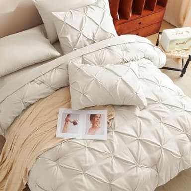 CozyLux King Size Comforter Set Beige, 7 Pieces Bed in A Bag Beige Comforter King Size, Pinch Pleat Bedding Set with All Season Comforter, Sheets, Pillowcases & Shams - Image 4
