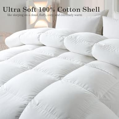 ELNIDO QUEEN® Feather Comforter Queen Size, Filled with Feather and Downfiber, All Season White Luxury Hotel Fluffy Bed Comforter, Ultra Soft 100% Cotton Duvet Insert, 90x90 Inch - Image 2