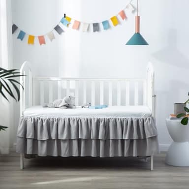 JSD Grey Ruffled Crib Bed Skirt Double Layer Nursery Toddler Dust Ruffle Bedding Skirt 14" Deep Drop - Image 7