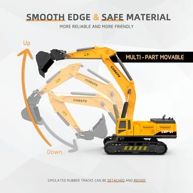 Kids Construction Toys for Boys, Playset of Excavator Toy, Crane Toy & Semi Truck Toy Tractor Lowboy Trailer, Construction Trucks for Toddler, Ideal Birthday Party Favor Gift for 3 Years Old and Up - Image 3