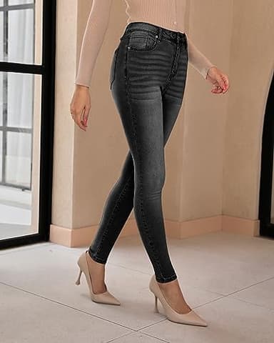 GRAPENT High Waisted Jeans for Women Pantalones De Mujer Cintura Alta High Waist Jeans Womens Jeggings Tummy Control Jeggings High Waist Black Slacks Women Color Washed Black Large Size 12 Size 14 - Image 6