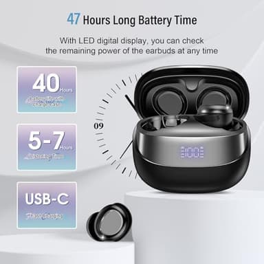 DUSONLAP Sleep Earbuds Bluetooth 5.4 in Ear Light-Weight Headphones, Mini Sleep Headphones Small Design for Side Sleepers, 47H Playtime with Charging Case, Clear Calls Earphones, Black - Image 5