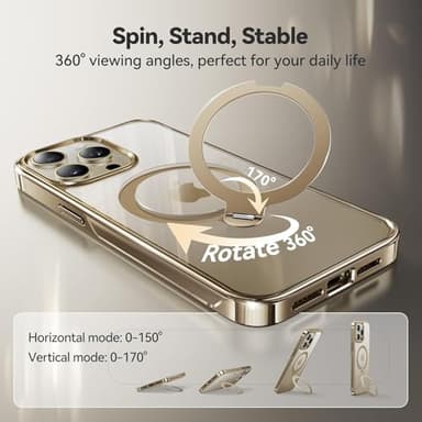 CASEKOO Titanium 360° Rotatable Magnetic Stand for iPhone 15 Pro Case [Compatible with Magsafe][16FT Military Protection] Slim 15 Pro with Kickstand Ring Phone Cover 6.1'', Antique Gold - Image 3