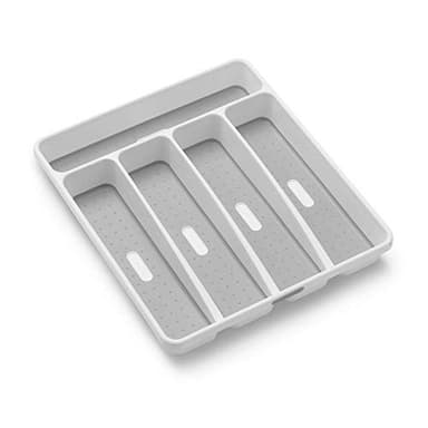 madesmart Premium Antimicrobial Classic Small Silverware Tray Soft Grip, Non-Slip Kitchen Drawer, 5 Compartments, Multi-Purpose Home Organization, EPA Certified, White - Image 1