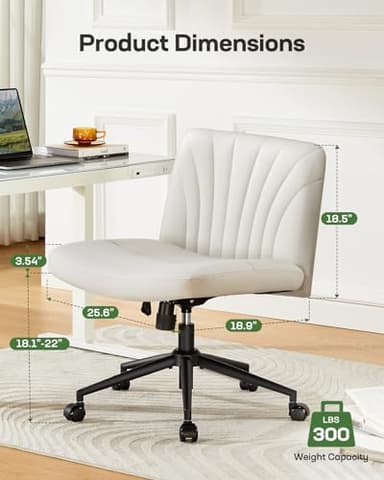 Marsail Criss Cross Chair with Wheels: PU Leather Cross Legged Office Chair Wide Armless Desk Chair Swivel Height Adjustable Vanity Chair for Make Up,Small Space,Bed Room(Beige) - Image 2