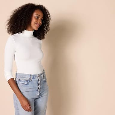 Amazon Essentials Women's Slim-Fit Layering Long Sleeve Knit Rib Turtleneck Top (Available in Plus Size), Pack of 2, Navy/White, Large - Image 2