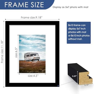 PEALSN 8x10 Picture Frame, Display Pictures 5 x 7 with Mat or 8 x 10 Without Mat for Wall Mounting Display, Photo Frames, Black - Image 2