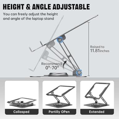 JOYEKY Laptop Stand for Desk, Adjustable Computer Stand with 360° Rotating Base, Ergonomic Laptop Riser for Collaborative Work, Foldable & Portable Laptop Stand, fits for All 10-16" Laptops - Image 4