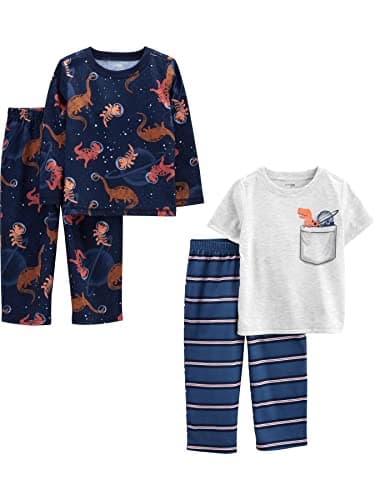 Simple Joys by Carter's Boys' 4-Piece Poly Pajamas, Blue/Grey/Dinosaur, 12 Months - Image 1