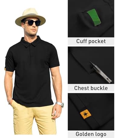 ZITY Mens Polo Shirt Short Sleeve Sports Tactical T-Shirt Athletic Golf Polos Daily Casual Stylish Collared Shirts for Men Black Medium - Image 2