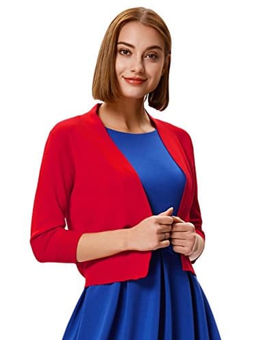GRACE KARIN Women's Plus Size Sweaters Knit Cardigan Short Sleeve Shrug Cropped Bolero Jacket (Red,XXL) - Image 4