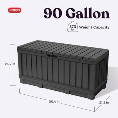 Keter Kentwood 92 Gallon Resin Deck Box-Organization and Storage for Patio Furniture Outdoor Cushions, Throw Pillows, Garden Tools and Pool Floats, Dark Grey - Image 2