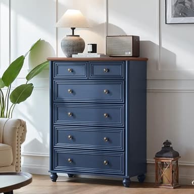 RWYHG Farmhouse 6 Drawer Dresser, 15.75" D x 31.5" W x 43.5" H Chest of Drawers for Bedroom, Blue Tall Dresser with 4 Solid Wood Feet, Wood Storage Dressers Organizer for Living Room Hallway Closet - Image 4