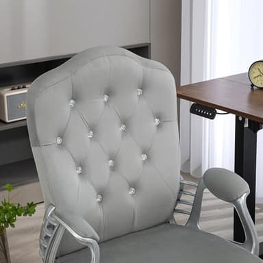 Vinsetto Home Office Chair, Velvet Computer Chair, Button Tufted Desk Chair with Swivel Wheels, Adjustable Height, and Tilt Function, Light Gray - Image 8