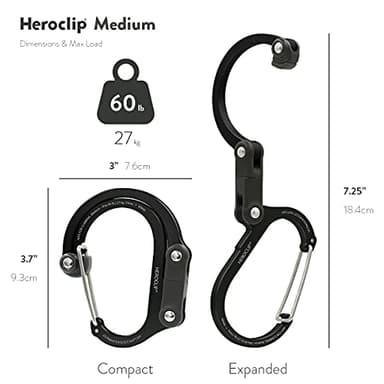 GEAR AID HEROCLIP Carabiner Gear Clip and Hook (Medium, Small, Mini) for Camping, Backpack, Suitcases, Purse and Garage Organization, Stealth Black, Variety Size 3 Pack - Image 5
