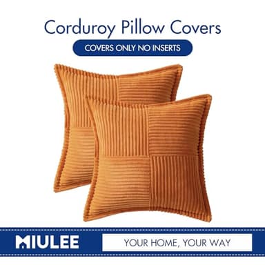 MIULEE Burnt Orange Fall Decorative Throw Pillow Covers for Couch Bed Livingroom 18x18 Inch Set of 2 Boho Accent Throw Pllows Broadside Striped Patchwork Soft Corduroy Pillowcases - Image 6