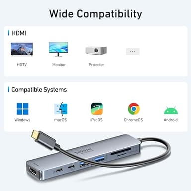 USB C Hub HDMI Adapter for MacBook Pro/Air, 7 in 1 USBC Dongle with HDMI, SD/TF Card Reader, USB C Data Port,100W PD, and 2 USB 3.0 Compatible for MacBook Pro/Air, Dell XPS, Lenovo Thinkpad. - Image 7
