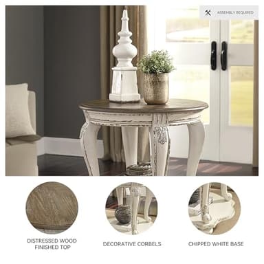 Signature Design by Ashley Realyn French Country Two Tone Round End Table, Chipped White - Image 4
