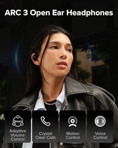 Cleer ARC 3 Open Ear Headphones - Dolby Audio, Snapdragon Sound True Wireless Earbuds, 50Hr Battery, Bluetooth 5.4, IPX 7, Multi-Point, Smart Controls, Wireless Charging Smart Case, Comfort Fit, Black - Image 7