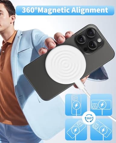 Magnetic Wireless Charger for iPhone 16 15 14 13 12 Series/AirPods 3/2/Pro 2/Pro - with 20W Power Adapter, 15W Wireless Mag-Safe Charging Pad and 6 FT USB-C to C Cable - Image 4