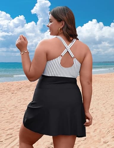 Blooming Jelly Women Plus Size Swimsuit One Piece Maternity Tummy Control Bathing Suit (2XL, Striped Black) - Image 2
