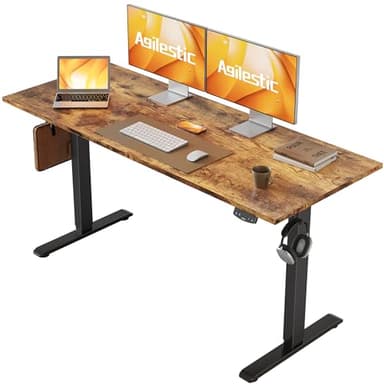 Agilestic Electric Standing Desk, 55 x 24 Inches Height Adjustable Desk, Sit Stand up for Work Office Home, Ergonomic Rising Computer Table with Memory Preset, Rustic Brown - Image 1
