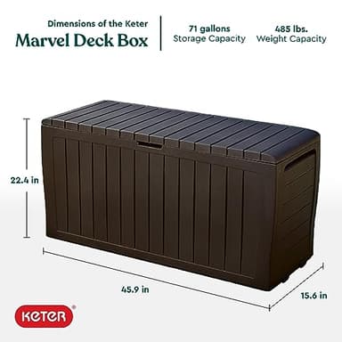 Keter Marvel Plus 71 Gallon Resin Outdoor Storage Box for Patio Furniture Cushions, Throw Pillows, Garden Tools and Pool Floats, Brown - Image 3