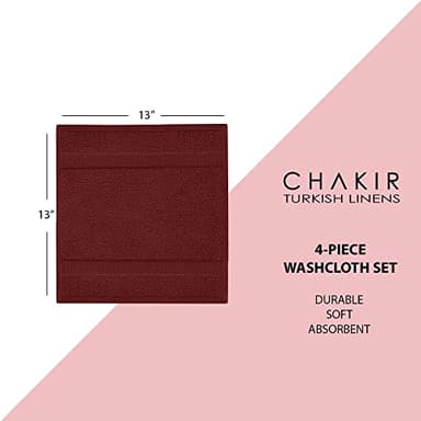 Chakir Turkish Linens | Hotel & Spa Quality 100% Cotton Premium Turkish Towels | Soft & Absorbent (4-Piece Washcloths, Cranberry) - Image 6