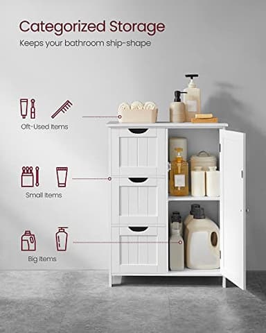 VASAGLE Bathroom Floor Storage Cabinet, Freestanding Bathroom Storage Unit with 3 Drawers, 1 Adjustable Shelf, 11.8 x 23.6 x 31.5 Inches, White UBBC49WT - Image 5