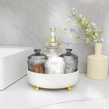 Anyoifax Makeup Perfume Organizer Tray 360 Degree Rotating Lazy Susan Skincare Lotion Organizer Spinning Cosmetics Storage for Dresser, Vanity, Bathroom Countertop, Small Ivory White - Image 4