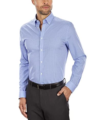 Tommy Hilfiger Men's Dress Shirt Slim Fit Non Iron Gingham, English Blue, 17" Neck 36"-37" Sleeve - Image 1