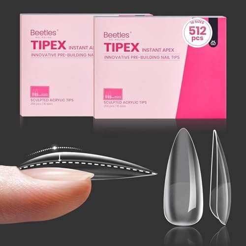 Beetles Tipex Instant Apex Nail Tips 512 Pieces Medium Stiletto Pre-Building and Pre-Etched Strong Thick Acrylic Fake Nails 16 Sizes Press on Nails - Image 1