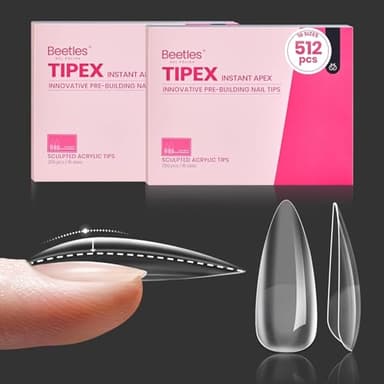 Beetles Tipex Instant Apex Nail Tips 512 Pieces Medium Stiletto Pre-Building and Pre-Etched Strong Thick Acrylic Fake Nails 16 Sizes Press on Nails - Image 1