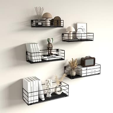 CRUGLA Floating Shelves Wall Mounted Set of 5, Black Hanging Storage Wall Shelf for Bathroom, Kitchen, Bedroom, Living Room Home Decor - Image 2