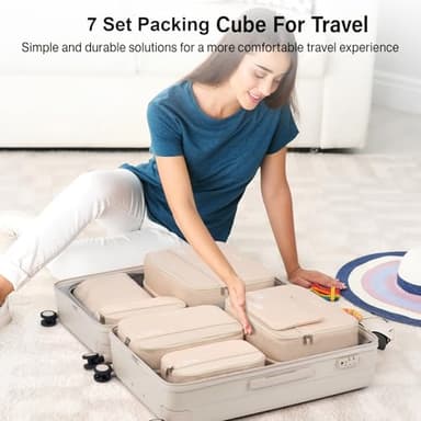 Compression Packing Cubes, Expandable Luggage Organizer Bags, Hanke Packing Cubes for Travel, Double Zipper Durable Travel Packing Organizers for Suitcase Backpack and Carry-On (7 Pack,Off White) - Image 2