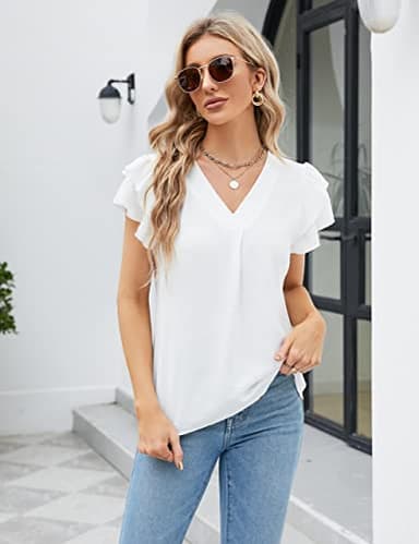 Blooming Jelly Womens Dressy Casual Shirts Short Sleeve V Neck Work Blouse Business Casual Summer Tops 2025(Medium, White) - Image 2