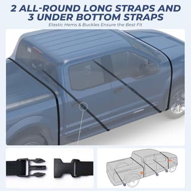 KAKIT Truck Cover Waterproof All Weather, Wear-Resistant Lightweight Fabric with Door Zipper and Tear Resistant Quick Drainage Holes, 5 Windproof Straps, Navy Blue (Truck Up to 232''L) - Image 3