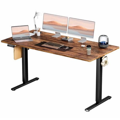 SMUG Electric Standing Desk, 63 x 24 Inch, Modern Style, Adjustable Height, 154 lbs Capacity, with Memory Presets, for Home Office, Rustic Brown - Image 1