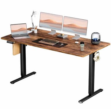 SMUG Electric Standing Desk, 63 x 24 Inch, Modern Style, Adjustable Height, 154 lbs Capacity, with Memory Presets, for Home Office, Rustic Brown - Image 1