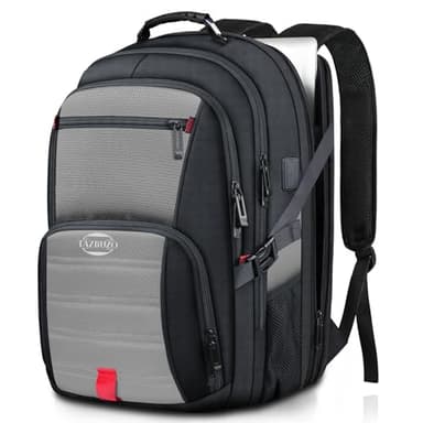 tazbuzo 18.4 Inch Extra Large Travel Backpack, TSA Laptop Backpack with USB Port, 55L Water Resistant Carry on College School Computer Backpack Men Women, Grey - Image 1