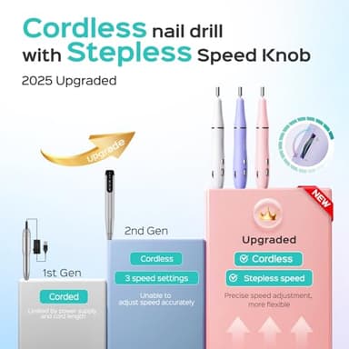 COSLUS Cordless Electric Nail Drill File: Nail Drill Machine with Stepless Speed Knob for Acrylic Gel Dip Powder Polish, Professional Portable Manicure Pedicure Rechargeable for Home Salon Use Purple - Image 2