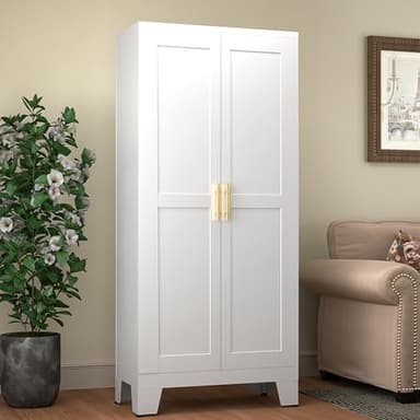GAIOUS 61.02" Pantry Cabinet, Kitchen Pantry Storage Cabinets with Adjustable Shelves and Feet, White Pantry Storage Cabinet for Kitchen, Dining Room, Living Room and Bathroom (White) Metal - Image 1