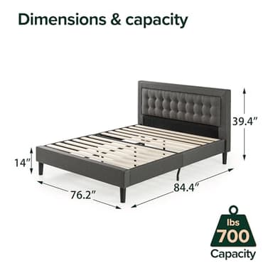 ZINUS Dachelle Upholstered Platform Bed Frame, Mattress Foundation, Wood Slat Support, No Box Spring Needed, Easy Assembly, Dark Grey, King - Image 2