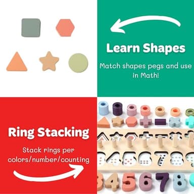 BEKILOLE Wooden Montessori Toys for Kids Toddler Number Puzzles Sorter Counting Shape Stacker Stacking Game Preschool Toys for Boy Girl Learning Education Math Blocks Year Old Girl Gifts (Macron) - Image 5